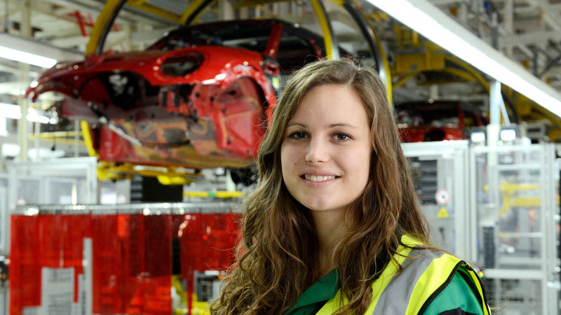 Female student working at BMW